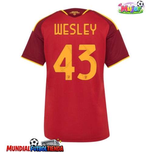 Camiseta AS Roma Wesley Franca #43 Primera Equipación Replica 2026-27 para mujer mangas cortas